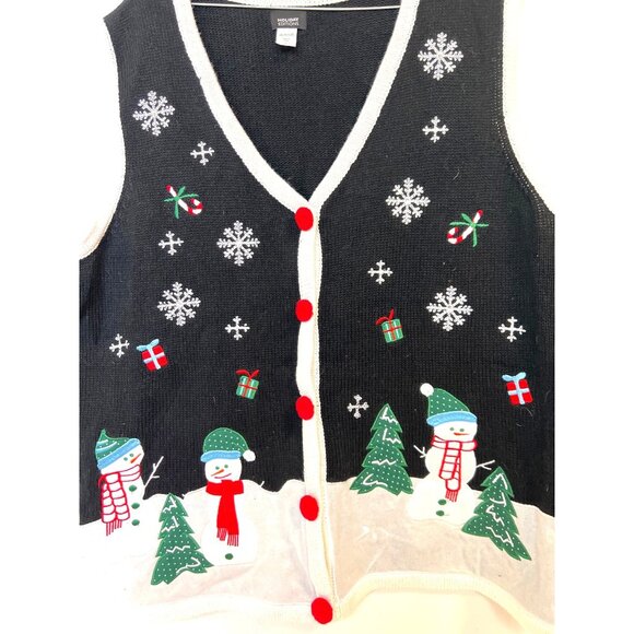 Holiday Editions Sweater Vest Christmas Snowman XL Snowflakes Trees Whimsical - Picture 3 of 8